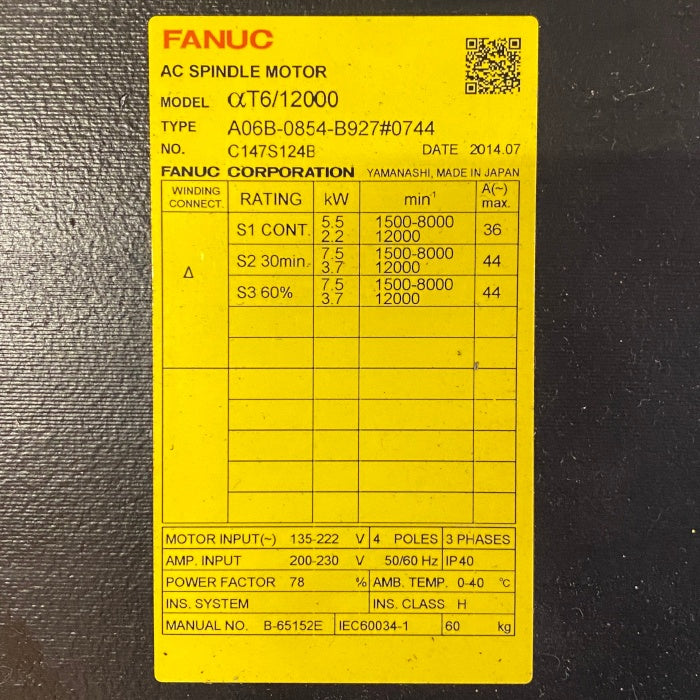 ファナック ACスピンドルモーター A06B-0854-B927#0744