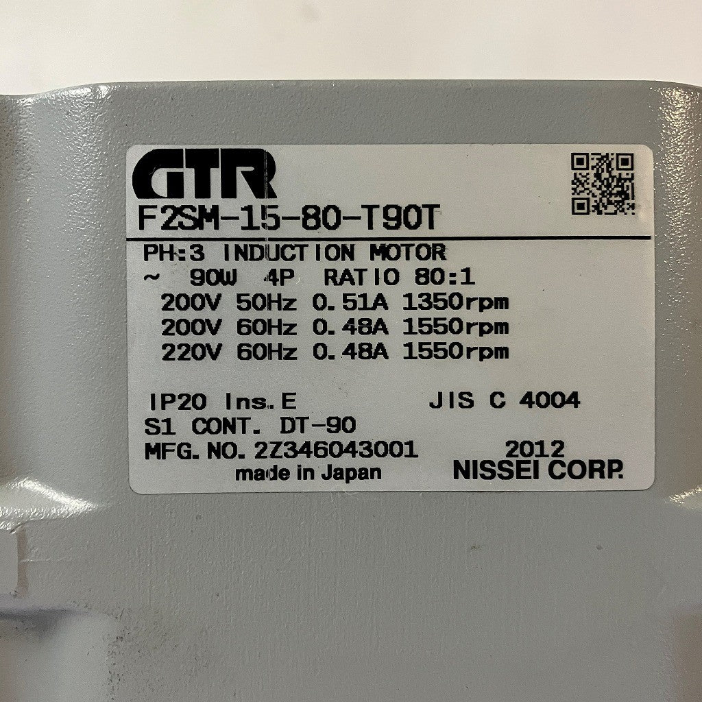 GTR(ニッセイ) モーター F2SM-15-80-T90T シール跡有