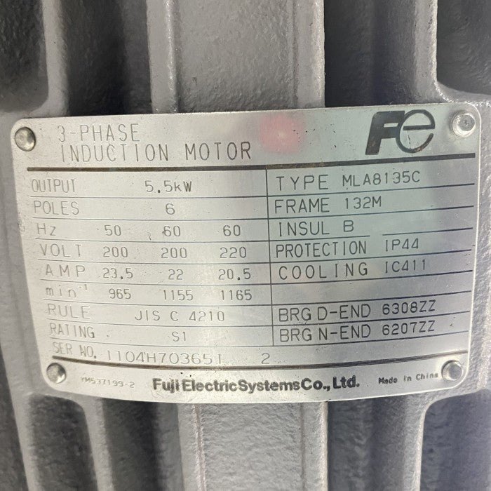 富士電機 モーター ML8135C 5.5Kw 6P 200V