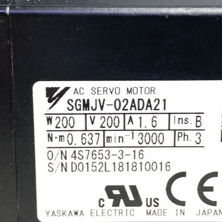 YASUKAWA 回転型サーボモータ SGMJV-02ADA21