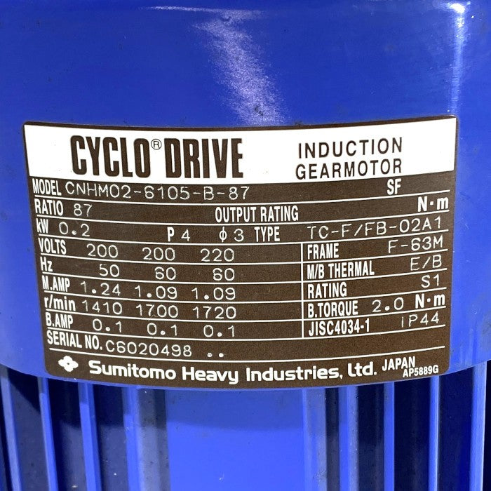 住友重機械工業 サイクロ減速機 CNHM02-6105-B-87