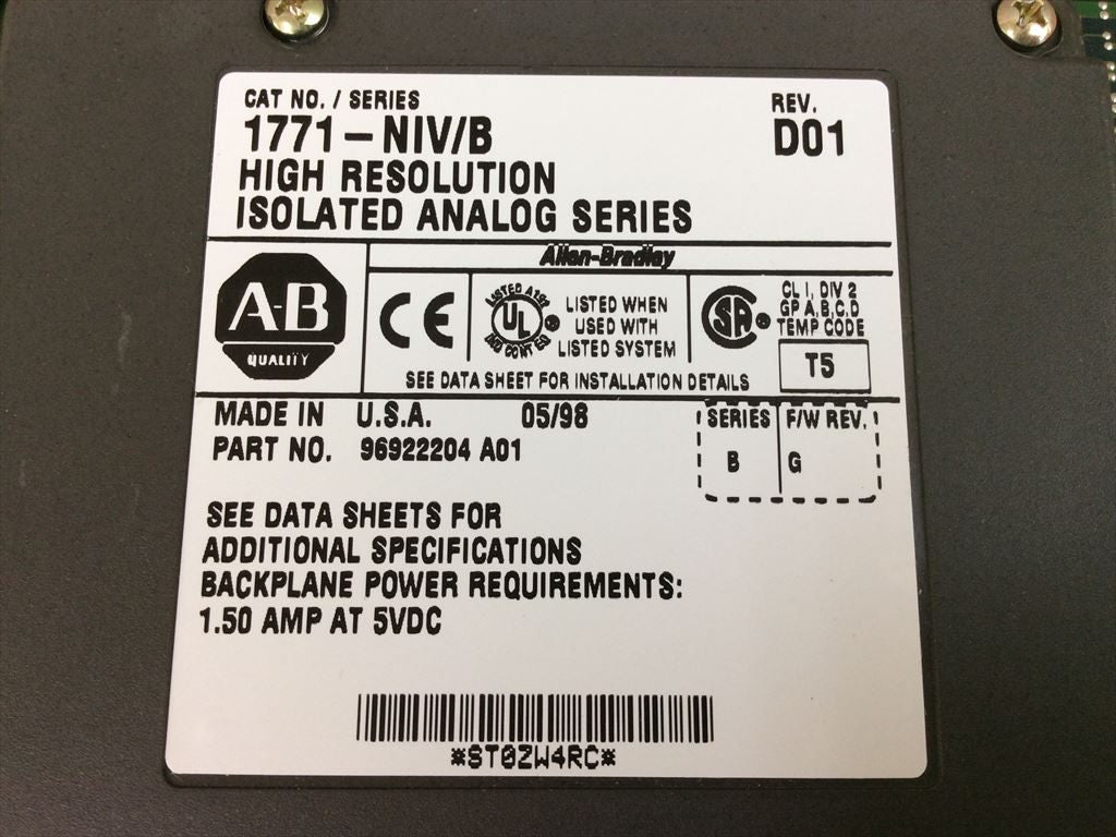 Allen Bradley PLC用I/Oモジュール 1771-NIV