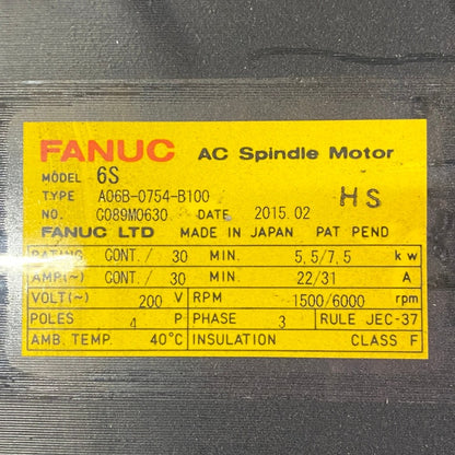 ファナック　ＡＣスピンドルモーター　A06B-0754-B100