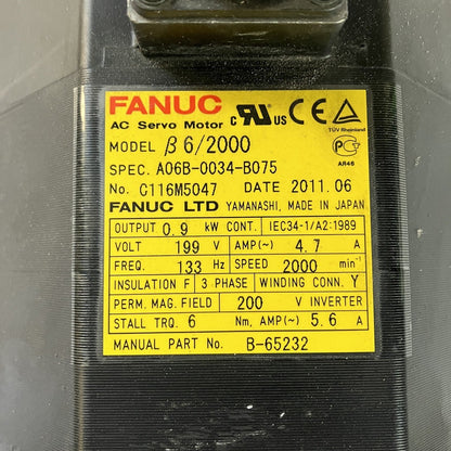 FANUC　サーボモータ　A06B-0034-B075