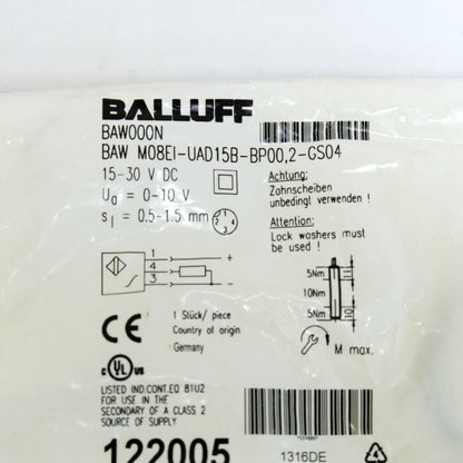 BALLUFF　近接スイッチ　BAWM08EI-UAD15B-BP00.2-GS04