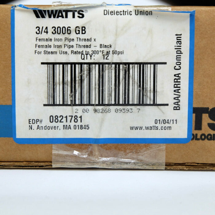WATTS　誘電体ユニオン(12個入)　3/4　3006　GB