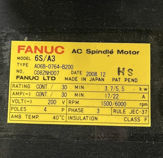 FANUC　ファナック　サーボモータ　A06B-0764-B200　4POLE