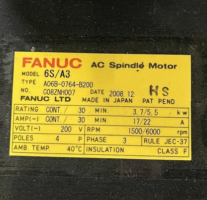 FANUC　ファナック　サーボモータ　A06B-0764-B200　4POLE