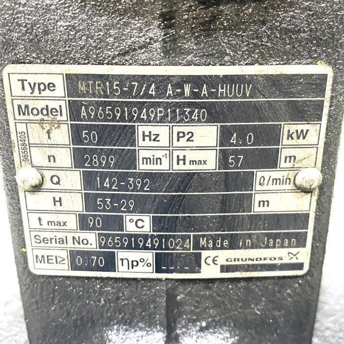 CRUNDFOS　クーラントポンプ　MTR15-7/4 A-W-A-HUUV MG112MC2-28FT130-D1