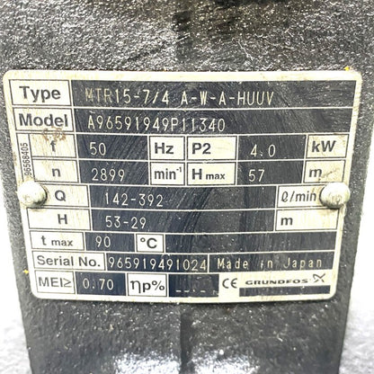 CRUNDFOS　クーラントポンプ　MTR15-7/4 A-W-A-HUUV MG112MC2-28FT130-D1
