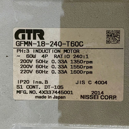 ﾆｯｾｲ(旧日精工業)　ギヤードモーター　GFMN-18-240-T60C