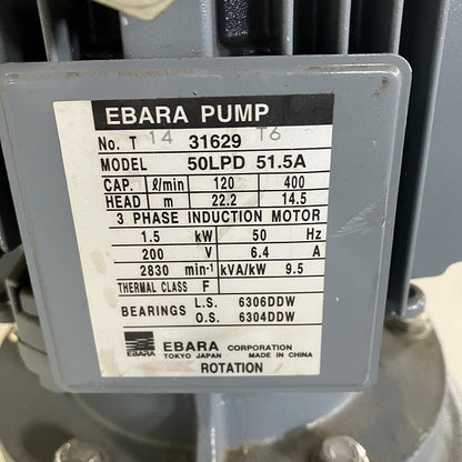 EBARA　PUMP　荏原製作所　50LPD 51.5A　200V　50Hz
