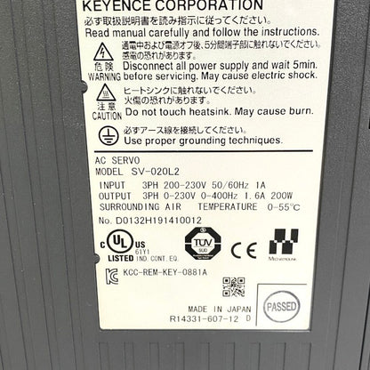 キーエンス　ACサーボシステム 三相または単相AC200～230V（200W用）　SV-020L2