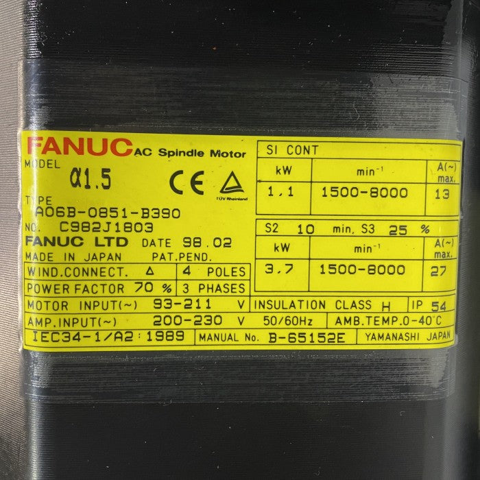 ファナック　ＡＣスピンドルモーター　A06B-0851-B390