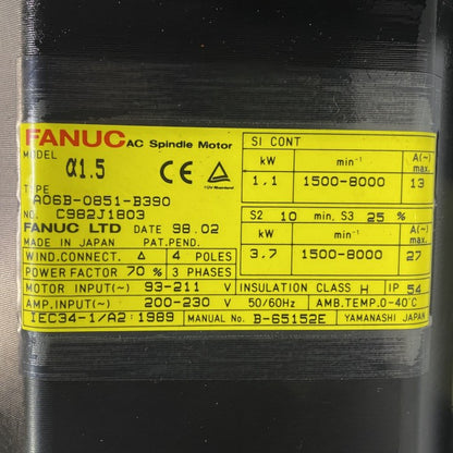 ファナック　ＡＣスピンドルモーター　A06B-0851-B390