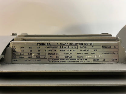東芝　ブロワモータ　IK-FCKLA-90L　2.2KW　200V　2P