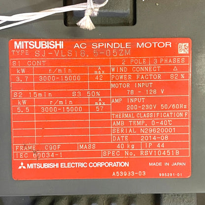 三菱電機　ＡＣスピンドルモーター　SJ-VLS18.5-05ZM