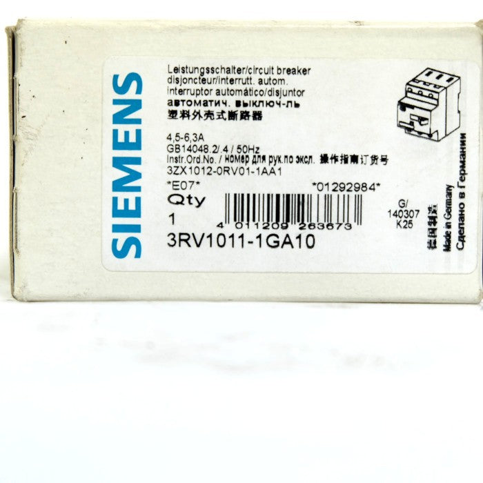 シーメンス　モーターブレーカー　3RV1011-1GA10(S00 4.50~6.30A)