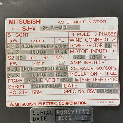 三菱電機　ACスピンドルモーター　SJ-V3.7-01
