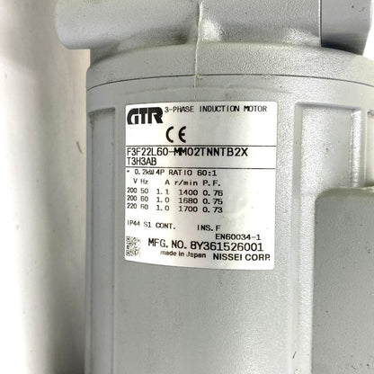 GTR　ギアモータ・ブレーキ付ギアモータ MIDシリーズ 同心中空軸　F3F22L60-MM02TNNTB2XT3H3AB