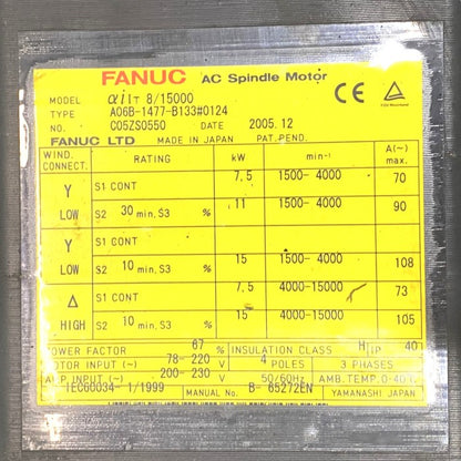 ファナック　ＡＣスピンドルモーター　A06B-1477-B133#0124