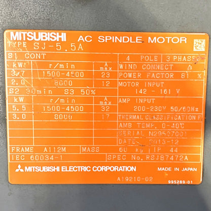 三菱電機　ACスピンドルモーター　SJ-5.5A