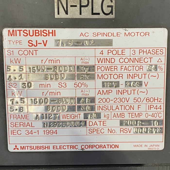 三菱電機　ACスピンドルモーター　SJ-V7.5-01