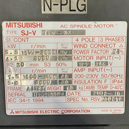 三菱電機　ACスピンドルモーター　SJ-V7.5-01