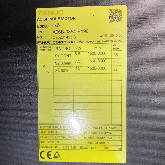 ファナック　ＡＣスピンドルモーター　A06B-0854-B190