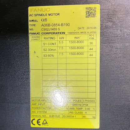 ファナック　ＡＣスピンドルモーター　A06B-0854-B190