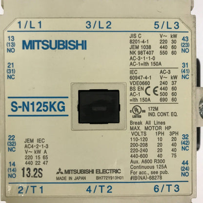 三菱電機　マグネットリレー　S-N125KG　AC200V