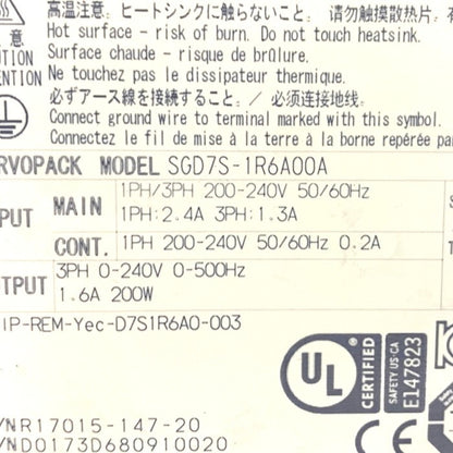 安川電機　サーボパック　SGD7S-1R6A00A