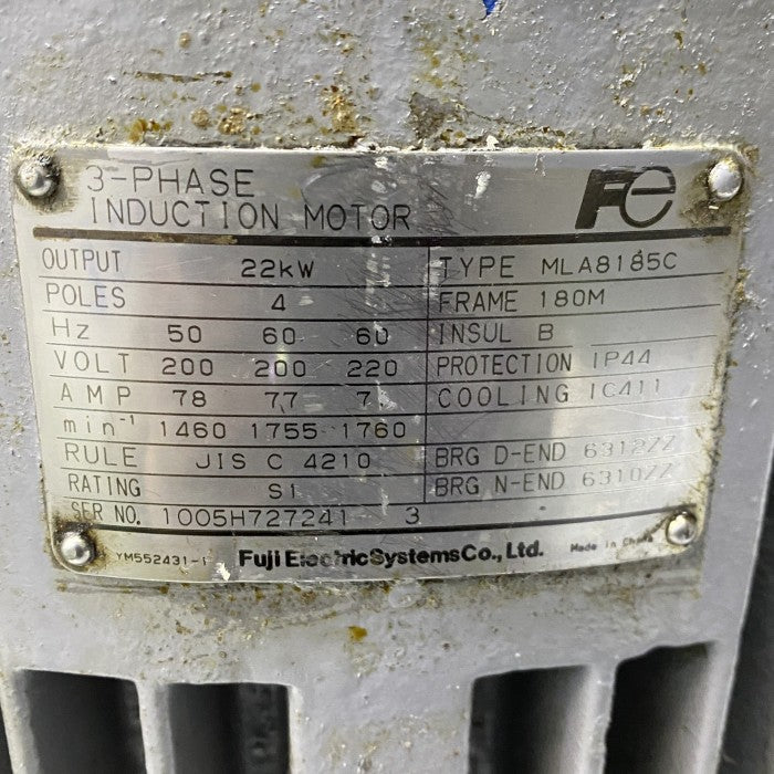 富士電機　モータ－　MLA8185C 4P 200V 22KW