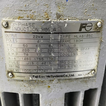 富士電機　モータ－　MLA8185C 4P 200V 22KW