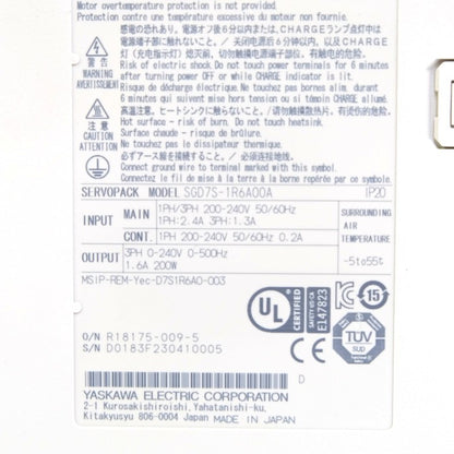 安川電機　サーボパック　SGD7S-1R6A00A