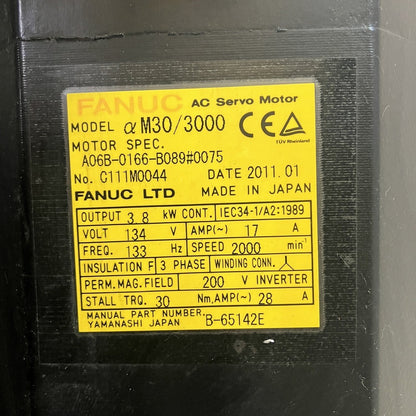 FANUC　サーボモータ　MODEL　αM30/3000　A06B-0166　B089#0075