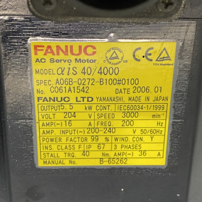 ファナック　ＡＣサーボモーター　A06B-0272-B100#0100