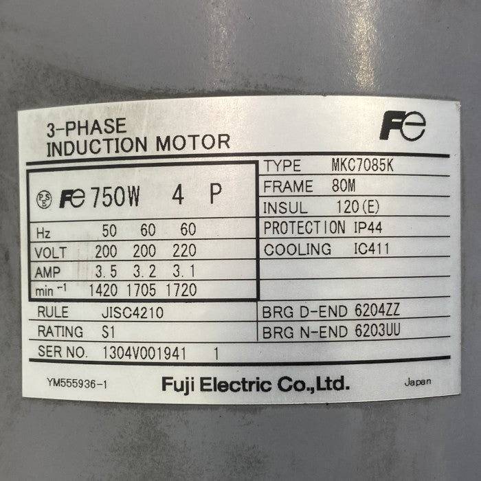 富士電機　ブレーキモータ　MKC7085K　0.75Kw 4P 200V