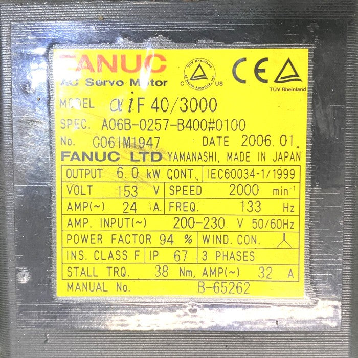 ファナック　ＡＣサーボモーター　A06B-0257-B400#0100