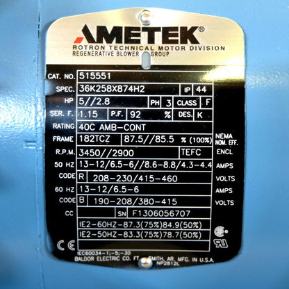 AMETEK　リジェネラティブブロワー　DR757D89XL