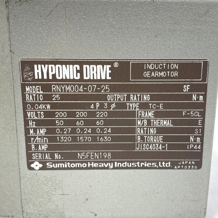 住友重機械工業　ハイポニック減速機　RNYM004-07-25