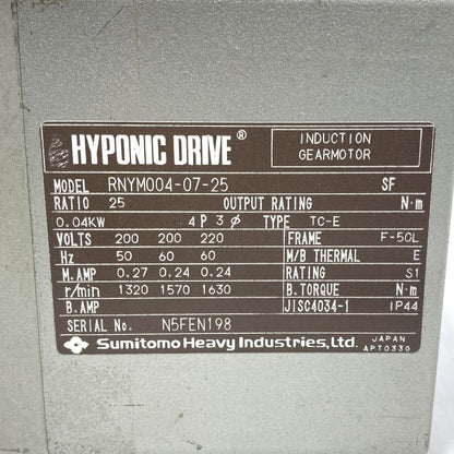 住友重機械工業　ハイポニック減速機　RNYM004-07-25