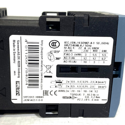 SIEMENS　接触器　3RT2017-1BB41