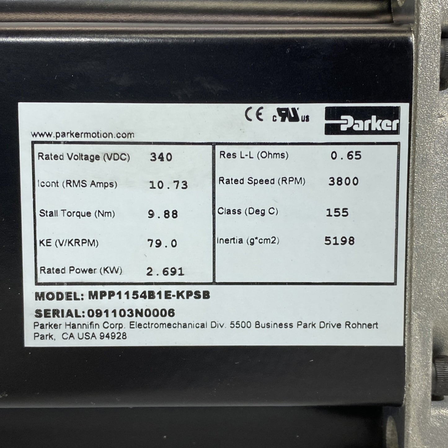 Parker　モーター　MPP1154B1E-KPSB