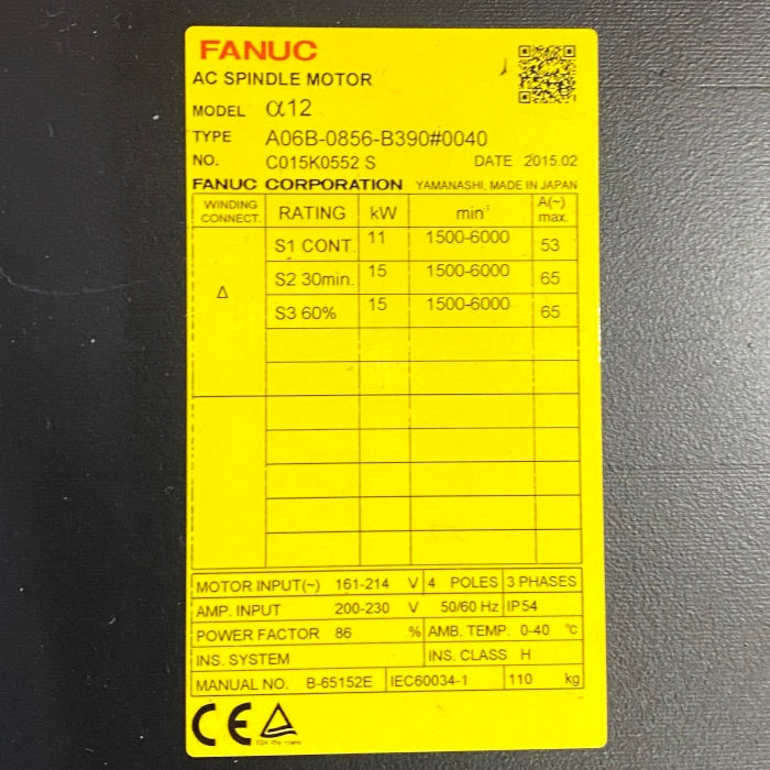 ファナック　ＡＣスピンドルモータ　A06B-0856-B390#0040