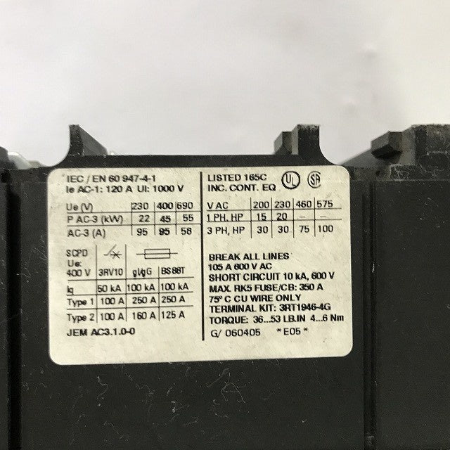SIEMENS　電磁接触器　3RT1046-1BB44（SO　AC3　DC24　2NO＋2NC）
