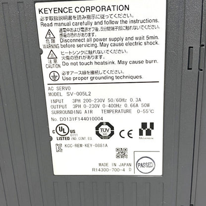 キーエンス　ACサーボシステム 三相または単相AC200～230V(50W用)　SV-005L2
