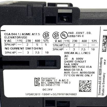 SIEMENS　接触器　3RT2017-1BB41