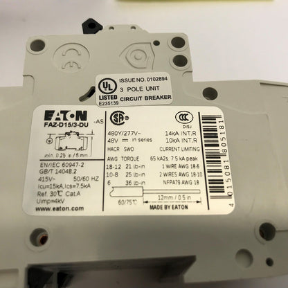 EATON　サーキットブレーカー　FAZ-D15/3-DU