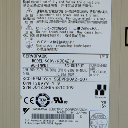 安川電機　サーボパック　SGDV-R90A21A